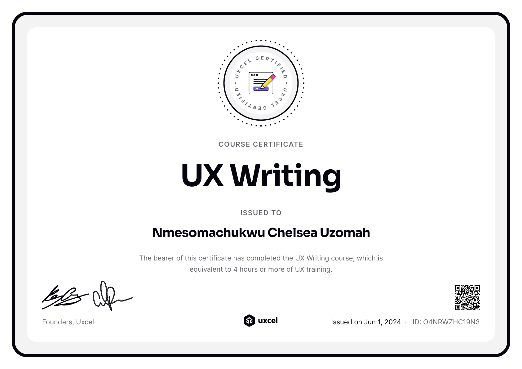 Nmesoma C. Uzomah's certificate